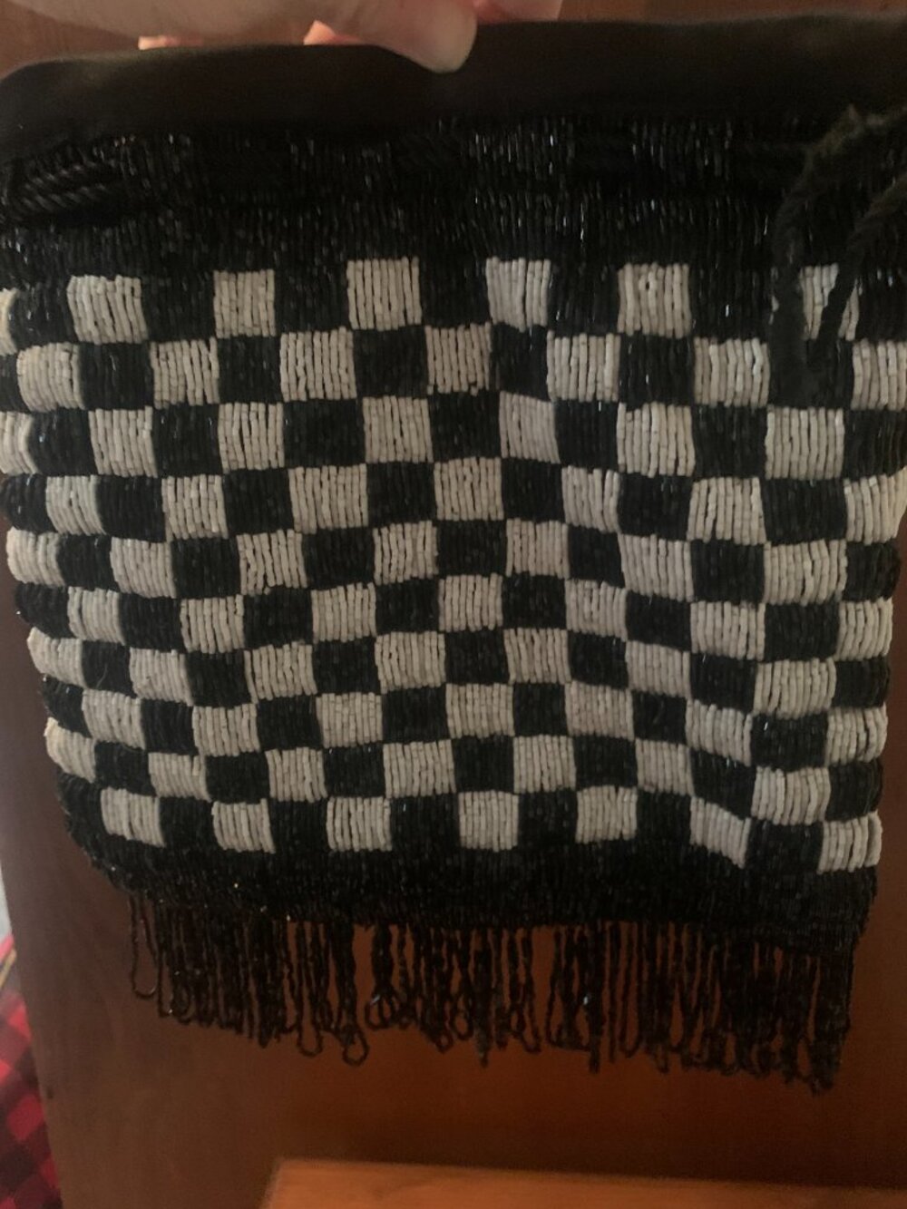 STAUD Beaded Black & White Checkered Drawstring Pouch - Picture 5 of 11